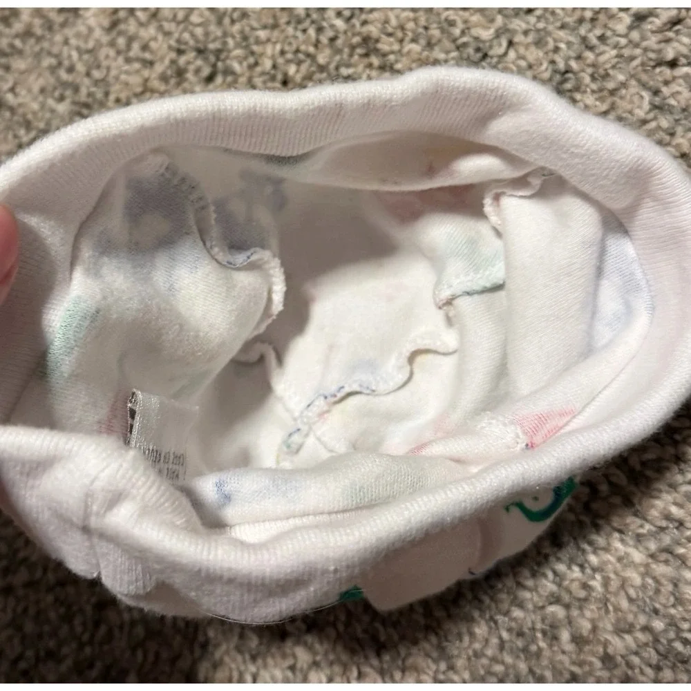 Vintage Baby Hat 0-6 Months Farm Animal Print Color Block Infant Soft